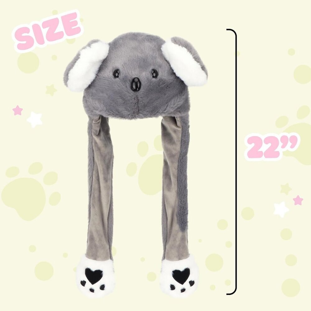 Kids Koala Animal Hat with Ears Moving Jumping Pop Up Beating Plush Holiday - Picture 3 of 7
